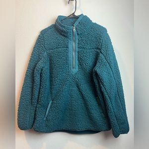 TIME AND TRU WOMEN'S GREEN   1/2 ZIP-UP FELTED FLEECE JACKET SIZE LARGE PREOWNED
